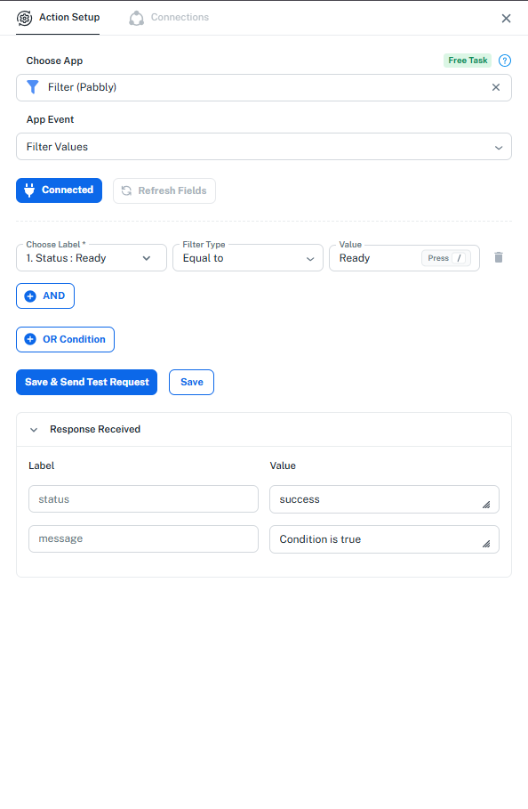 Pabbly Connect filter passing a Ready row because the condition is true